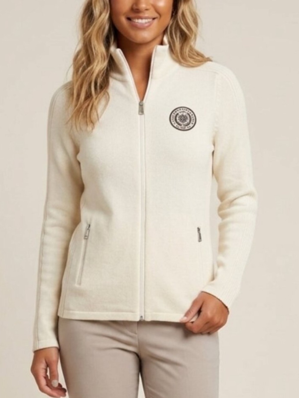 Lauren Ralph Lauren Women's Off White Full Zip Cotton Sweater Size XS 54767